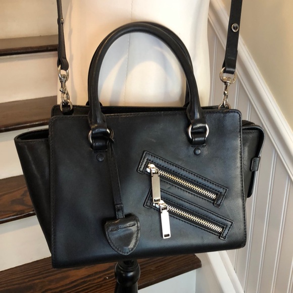 REBECCA MINKOFF Black Leather Two Top Handle Cross Body w Adjustable Strap - Picture 3 of 17